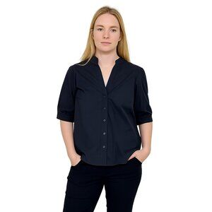 NWT White House Black Market Shirt 6 Button Half Sleeve Poplin Black